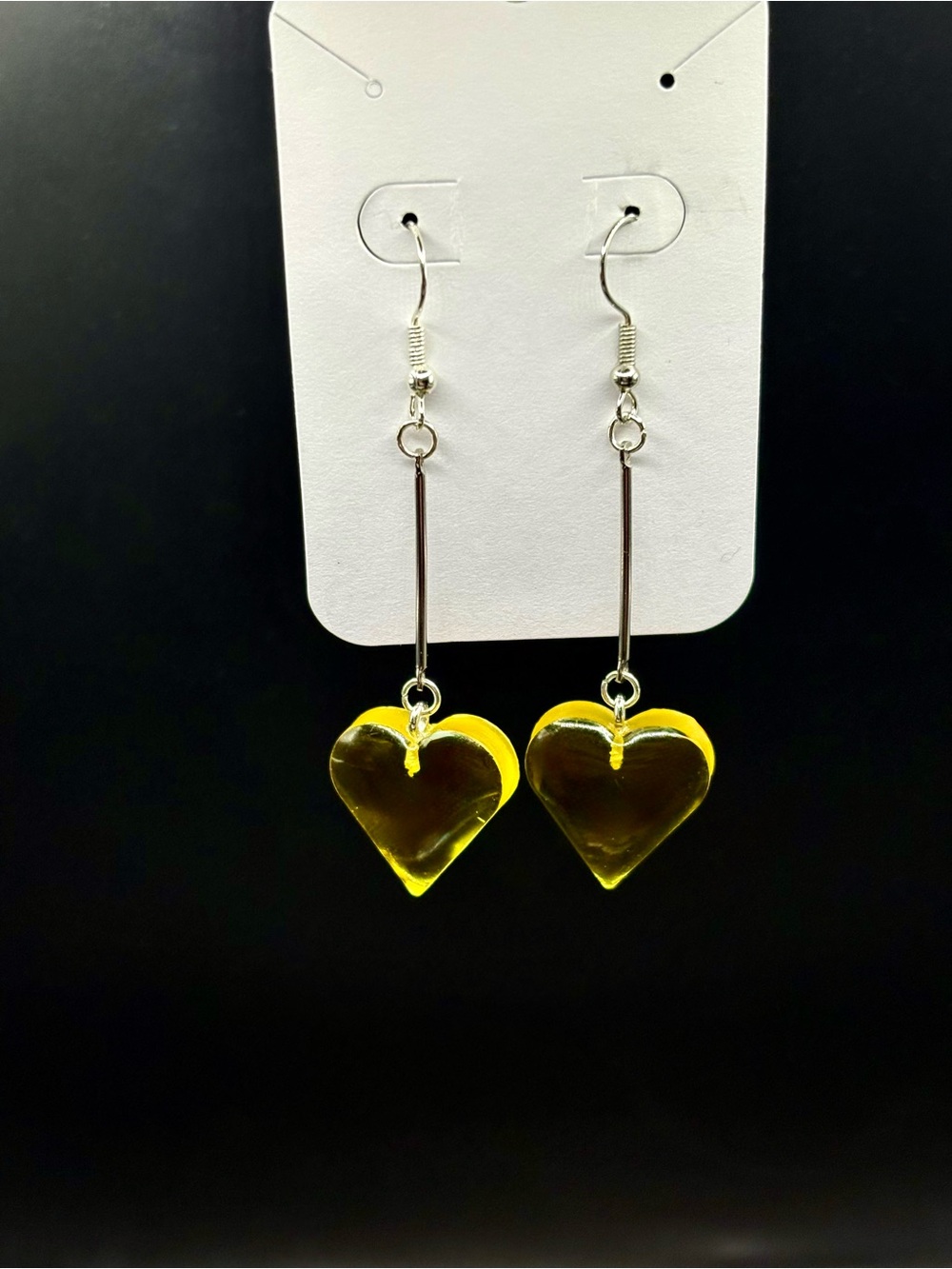 Yellow Heart Drop Earrings- Long - Picture 4 of 5